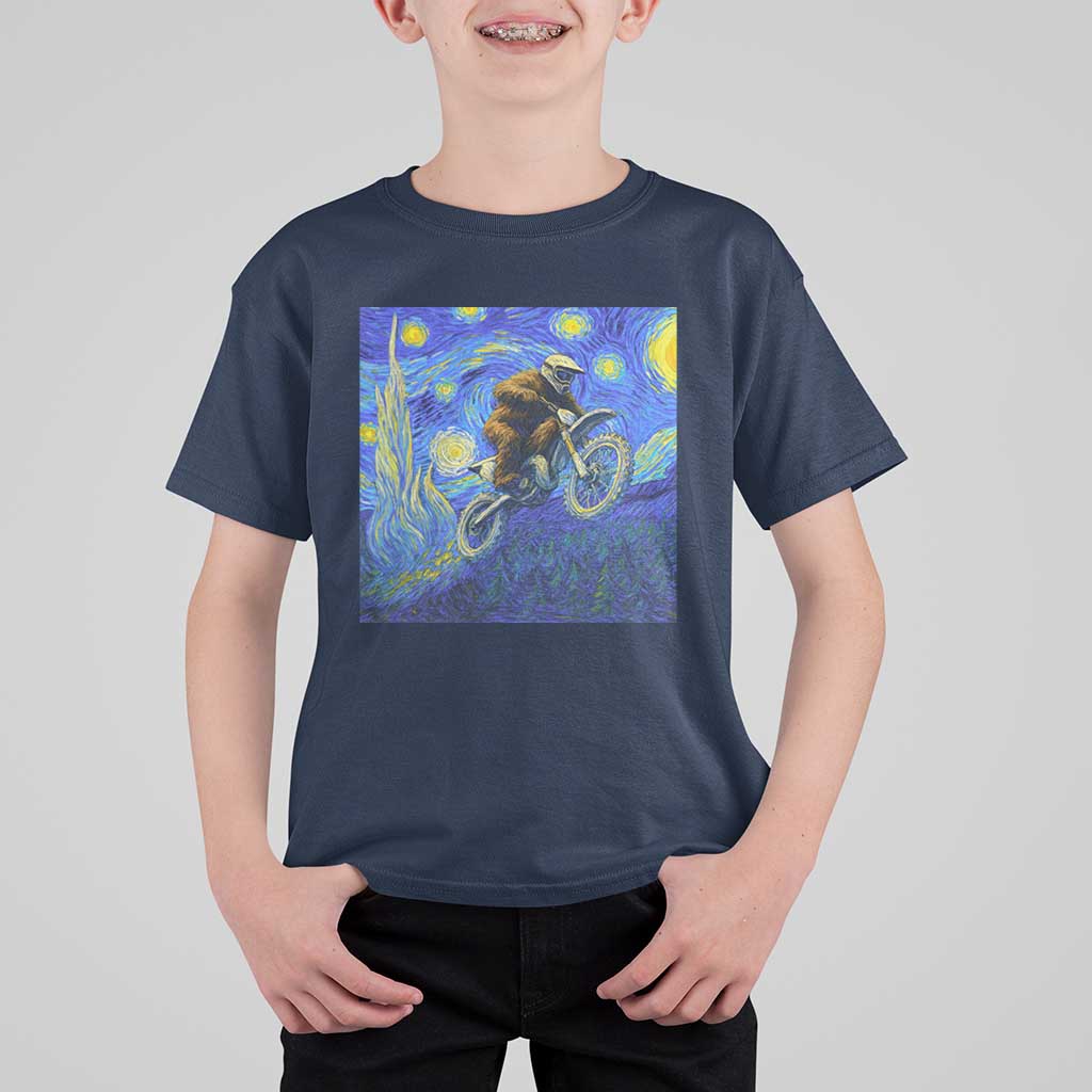 Bigfoot Dirt Bike Sasquatch T Shirt For Kid Starry Night Van Gogh Biker - Wonder Print Shop