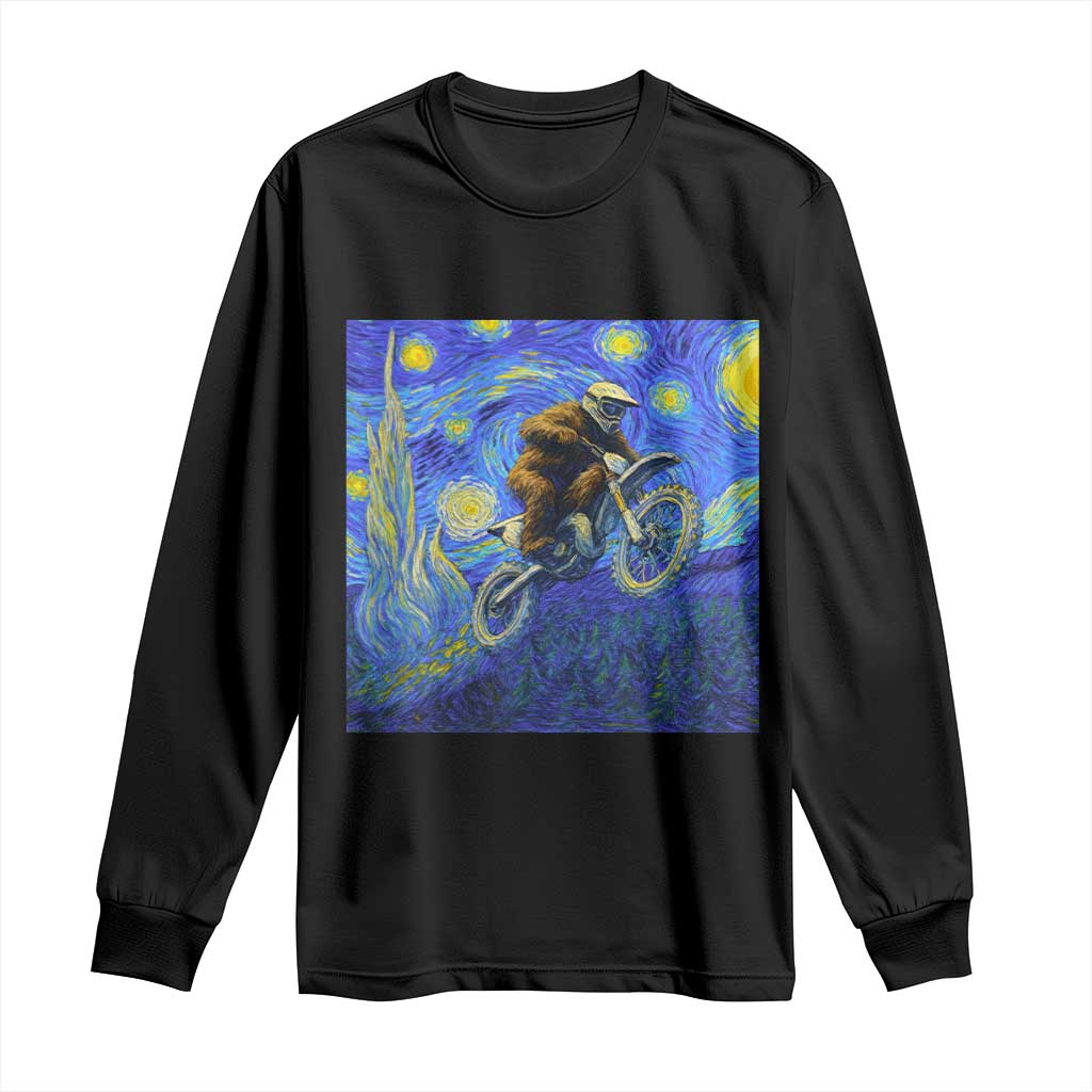 Bigfoot Dirt Bike Sasquatch Long Sleeve Shirt Starry Night Van Gogh Biker - Wonder Print Shop