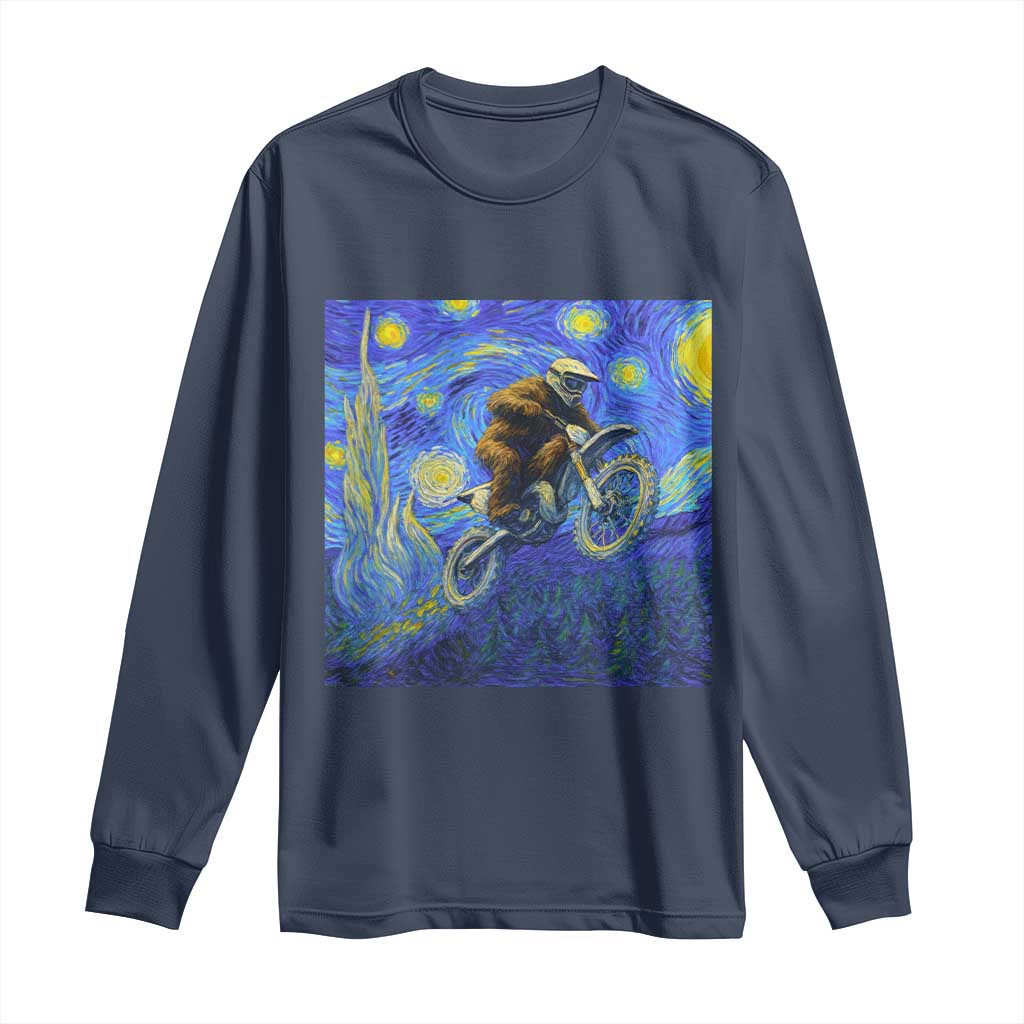 Bigfoot Dirt Bike Sasquatch Long Sleeve Shirt Starry Night Van Gogh Biker - Wonder Print Shop