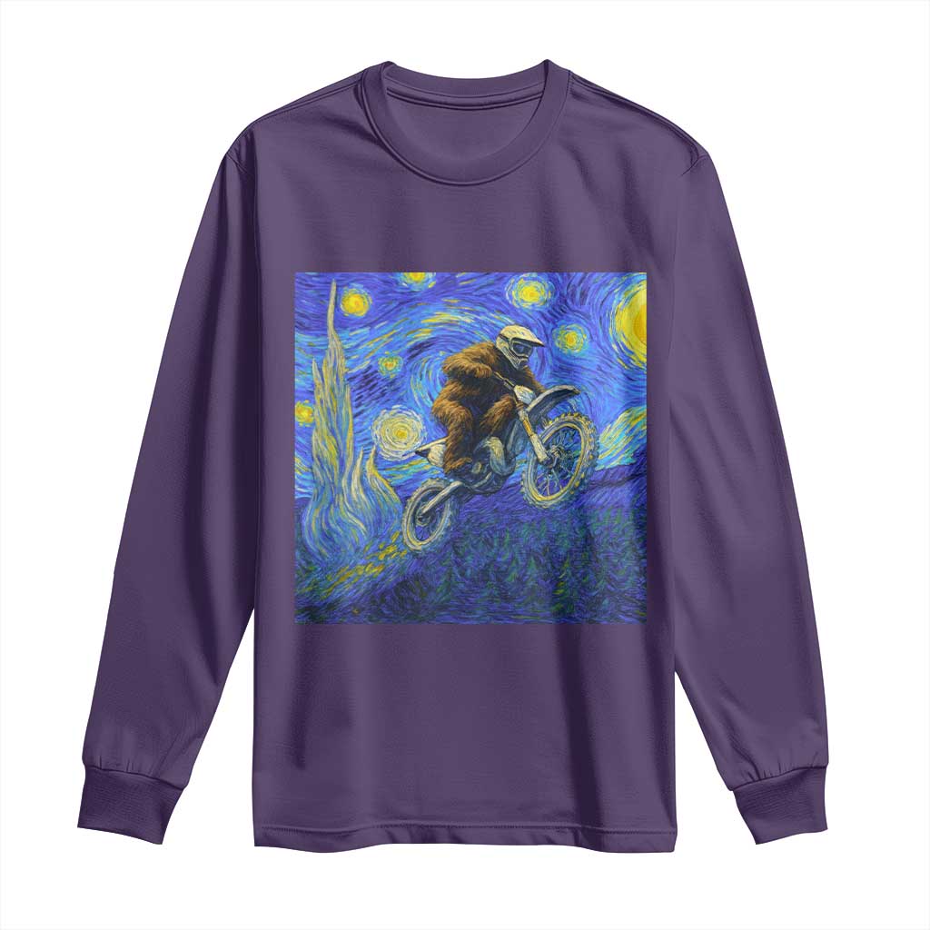 Bigfoot Dirt Bike Sasquatch Long Sleeve Shirt Starry Night Van Gogh Biker - Wonder Print Shop