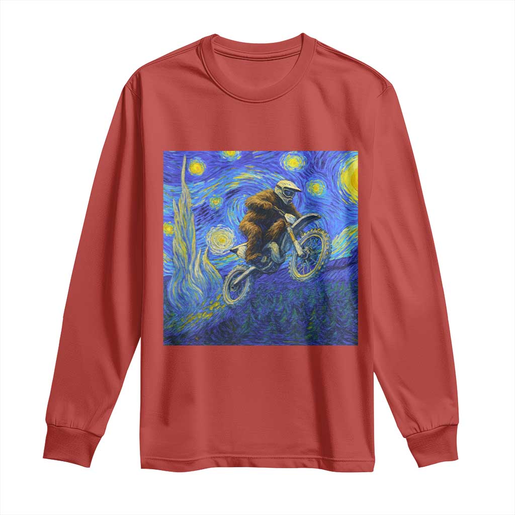Bigfoot Dirt Bike Sasquatch Long Sleeve Shirt Starry Night Van Gogh Biker - Wonder Print Shop