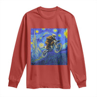 Bigfoot Dirt Bike Sasquatch Long Sleeve Shirt Starry Night Van Gogh Biker - Wonder Print Shop