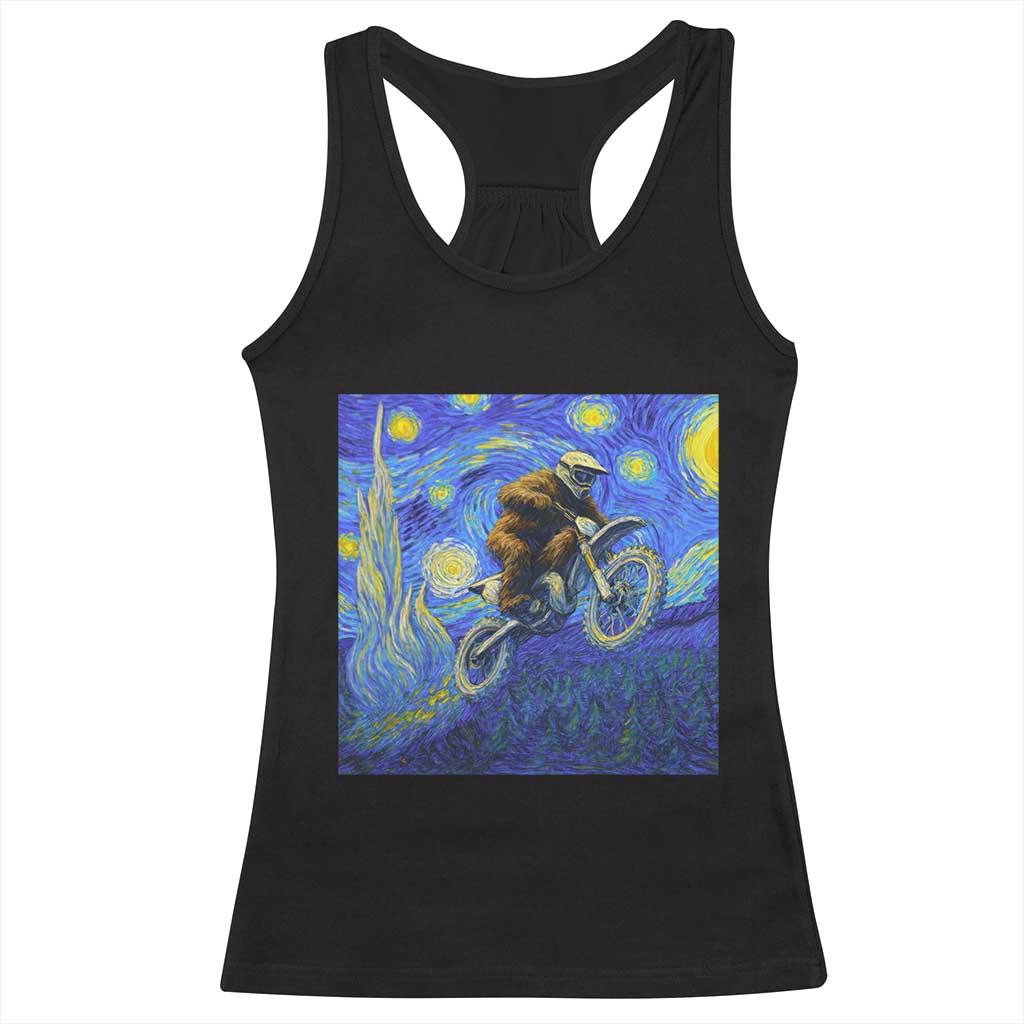 Bigfoot Dirt Bike Sasquatch Racerback Tank Top Starry Night Van Gogh Biker - Wonder Print Shop