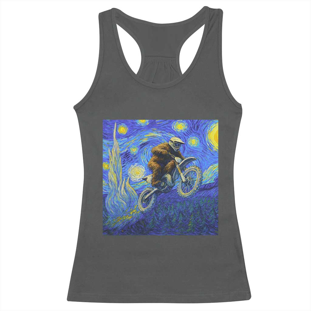 Bigfoot Dirt Bike Sasquatch Racerback Tank Top Starry Night Van Gogh Biker - Wonder Print Shop