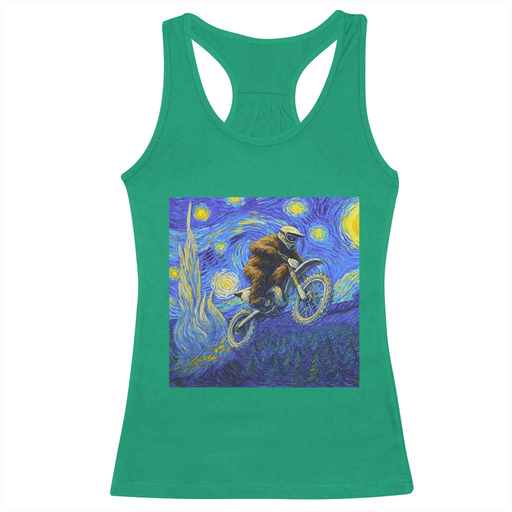 Bigfoot Dirt Bike Sasquatch Racerback Tank Top Starry Night Van Gogh Biker - Wonder Print Shop