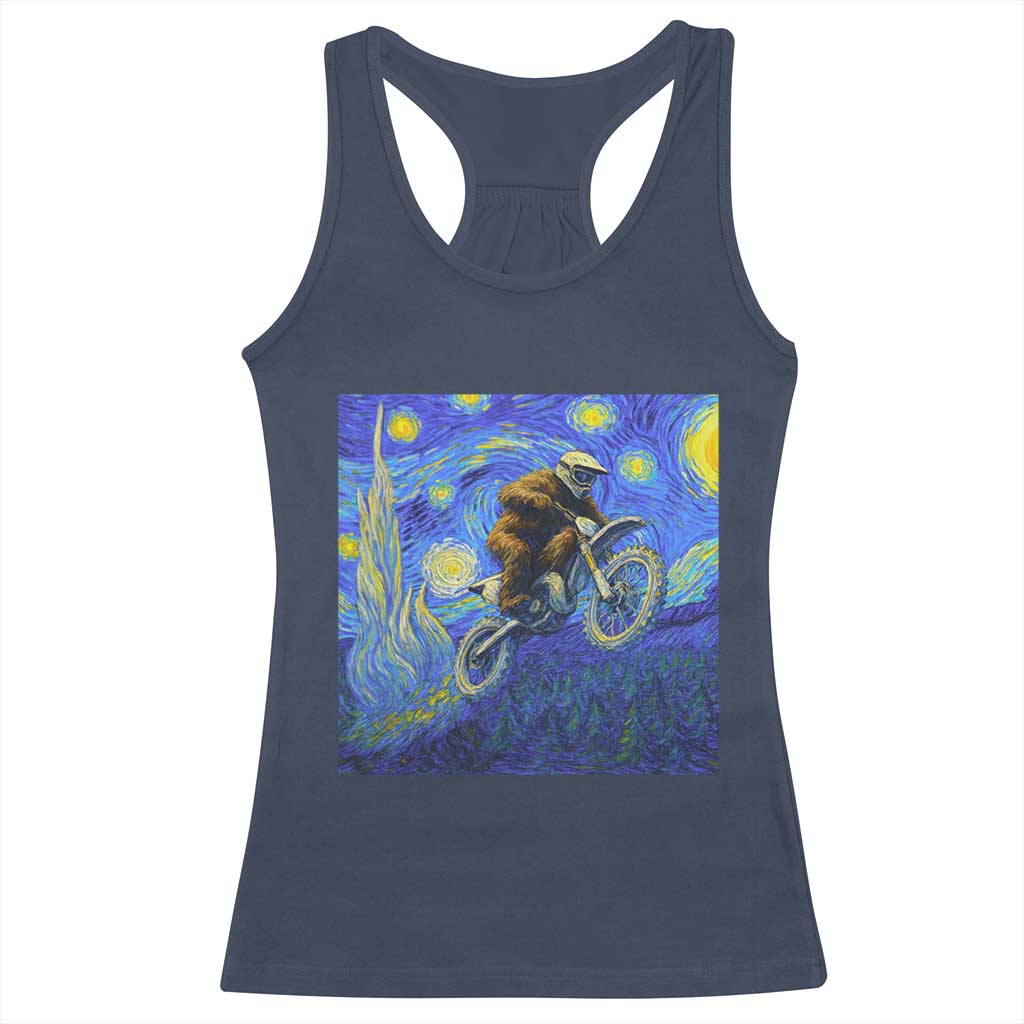 Bigfoot Dirt Bike Sasquatch Racerback Tank Top Starry Night Van Gogh Biker - Wonder Print Shop