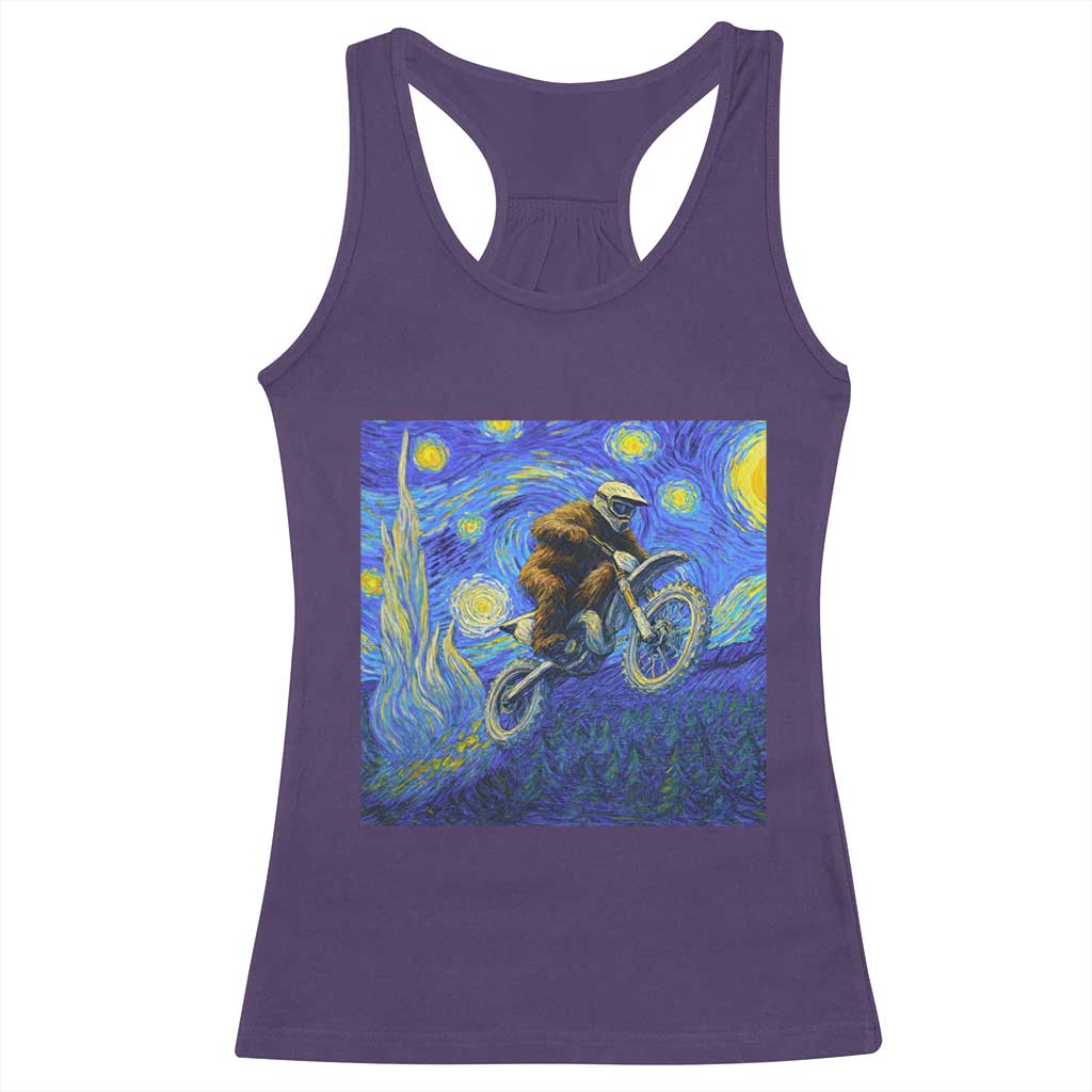 Bigfoot Dirt Bike Sasquatch Racerback Tank Top Starry Night Van Gogh Biker - Wonder Print Shop