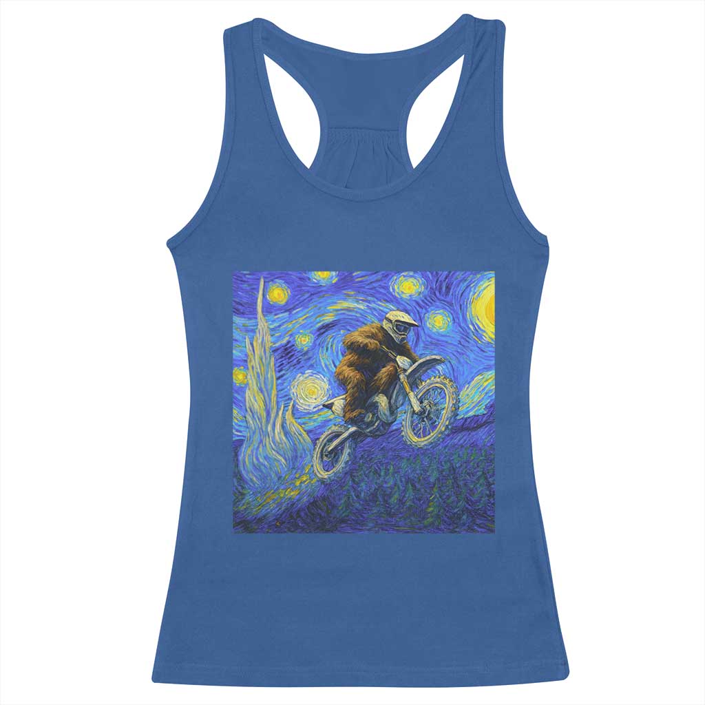 Bigfoot Dirt Bike Sasquatch Racerback Tank Top Starry Night Van Gogh Biker - Wonder Print Shop