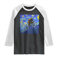 Bigfoot Dirt Bike Sasquatch Raglan Shirt Starry Night Van Gogh Biker - Wonder Print Shop