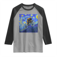 Bigfoot Dirt Bike Sasquatch Raglan Shirt Starry Night Van Gogh Biker - Wonder Print Shop