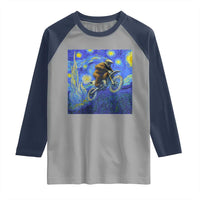 Bigfoot Dirt Bike Sasquatch Raglan Shirt Starry Night Van Gogh Biker - Wonder Print Shop