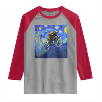 Bigfoot Dirt Bike Sasquatch Raglan Shirt Starry Night Van Gogh Biker - Wonder Print Shop