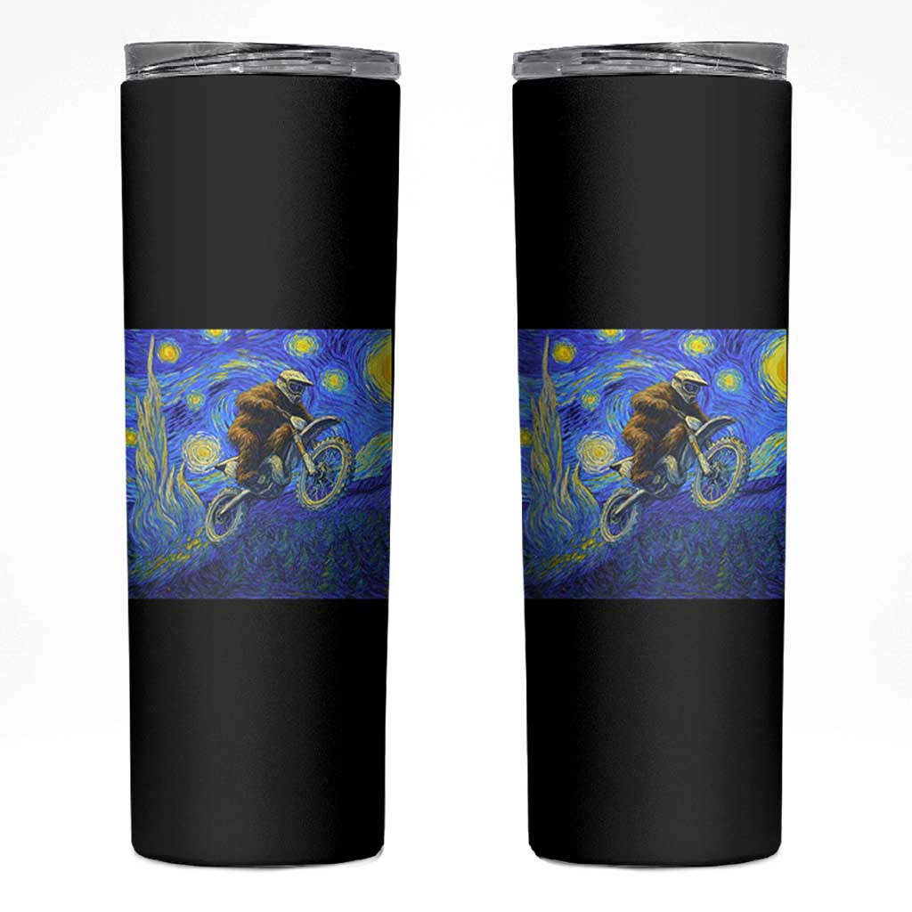 Bigfoot Dirt Bike Sasquatch Skinny Tumbler Starry Night Van Gogh Biker