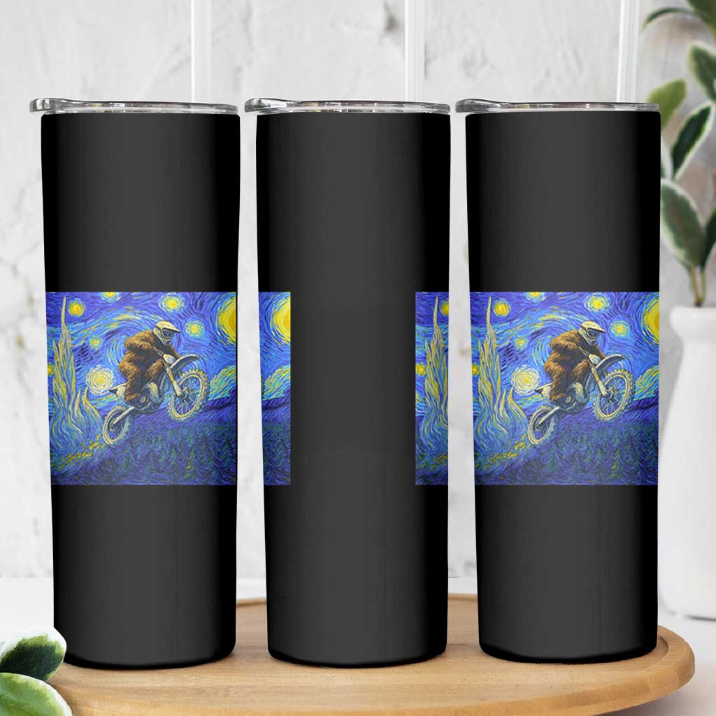 Bigfoot Dirt Bike Sasquatch Skinny Tumbler Starry Night Van Gogh Biker