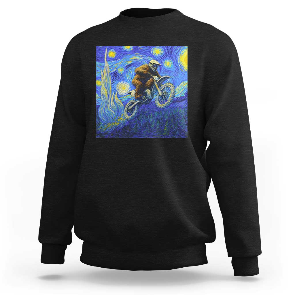 Bigfoot Dirt Bike Sasquatch Sweatshirt Starry Night Van Gogh Biker - Wonder Print Shop