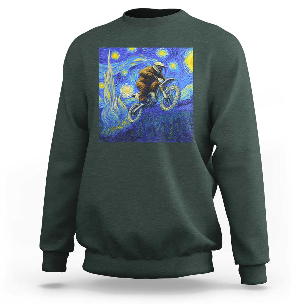 Bigfoot Dirt Bike Sasquatch Sweatshirt Starry Night Van Gogh Biker - Wonder Print Shop
