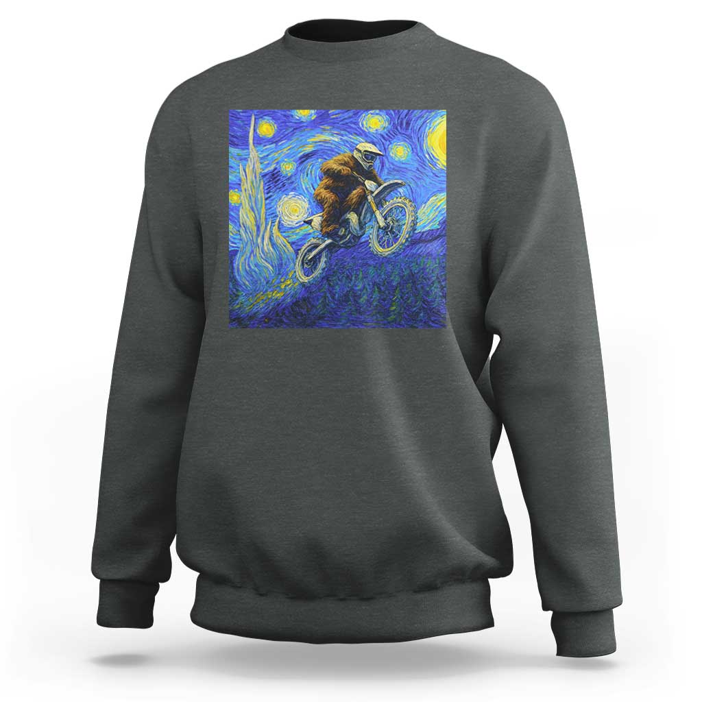 Bigfoot Dirt Bike Sasquatch Sweatshirt Starry Night Van Gogh Biker - Wonder Print Shop