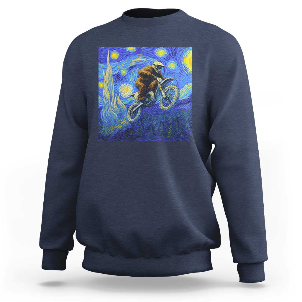 Bigfoot Dirt Bike Sasquatch Sweatshirt Starry Night Van Gogh Biker - Wonder Print Shop