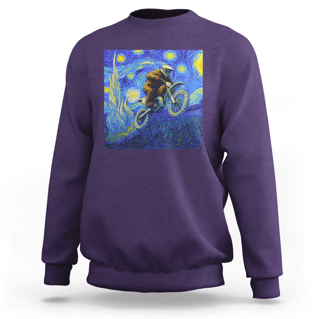 Bigfoot Dirt Bike Sasquatch Sweatshirt Starry Night Van Gogh Biker - Wonder Print Shop
