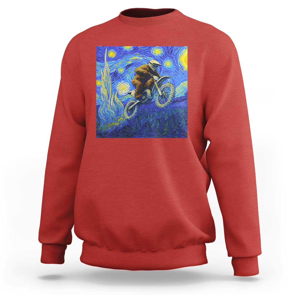 Bigfoot Dirt Bike Sasquatch Sweatshirt Starry Night Van Gogh Biker - Wonder Print Shop