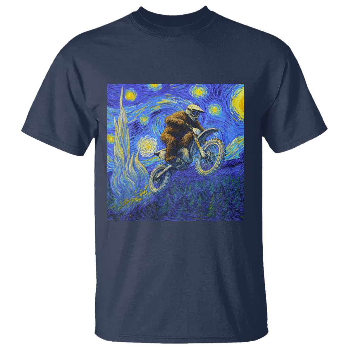 Bigfoot Dirt Bike Sasquatch T Shirt Starry Night Van Gogh Biker - Wonder Print Shop