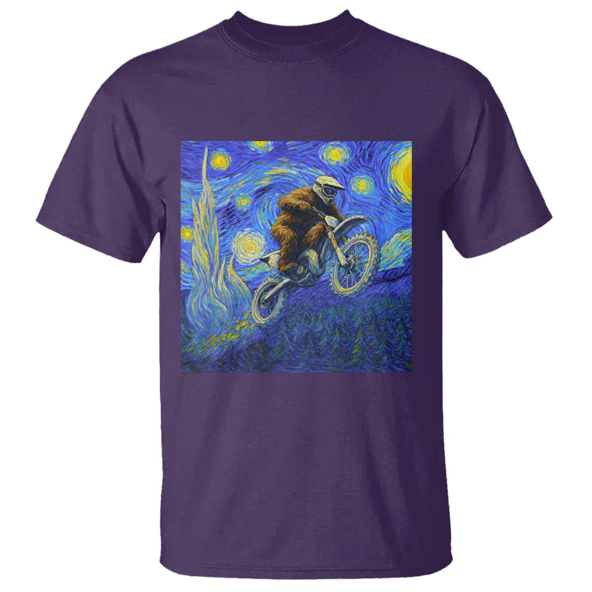 Bigfoot Dirt Bike Sasquatch T Shirt Starry Night Van Gogh Biker - Wonder Print Shop