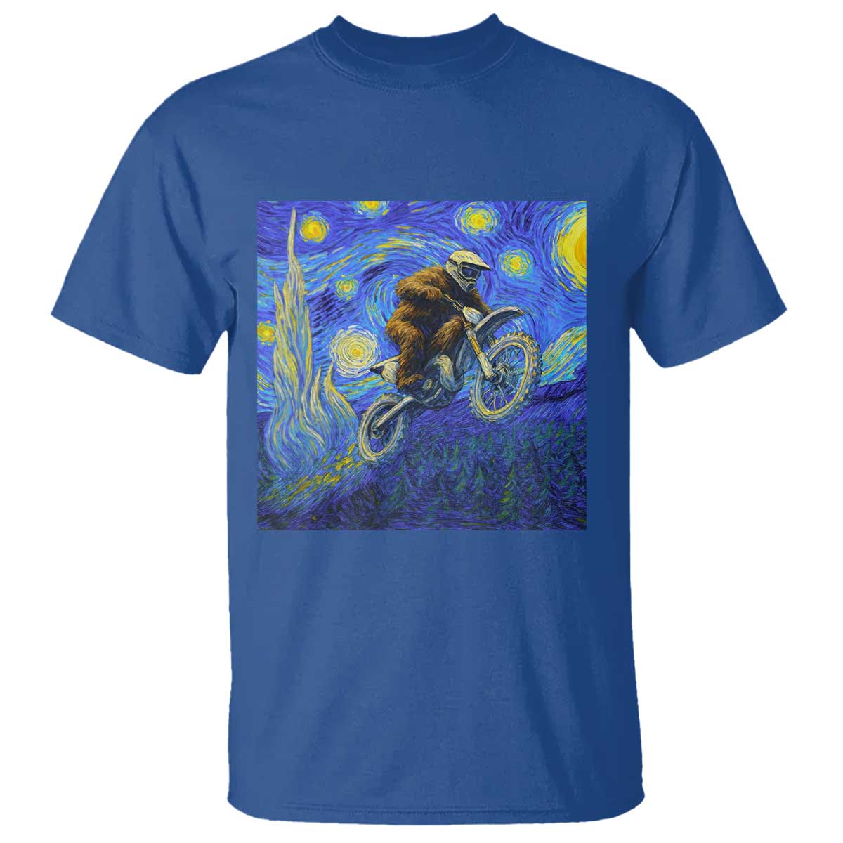 Bigfoot Dirt Bike Sasquatch T Shirt Starry Night Van Gogh Biker - Wonder Print Shop