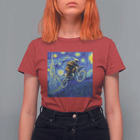 Bigfoot Dirt Bike Sasquatch T Shirt For Women Starry Night Van Gogh Biker - Wonder Print Shop