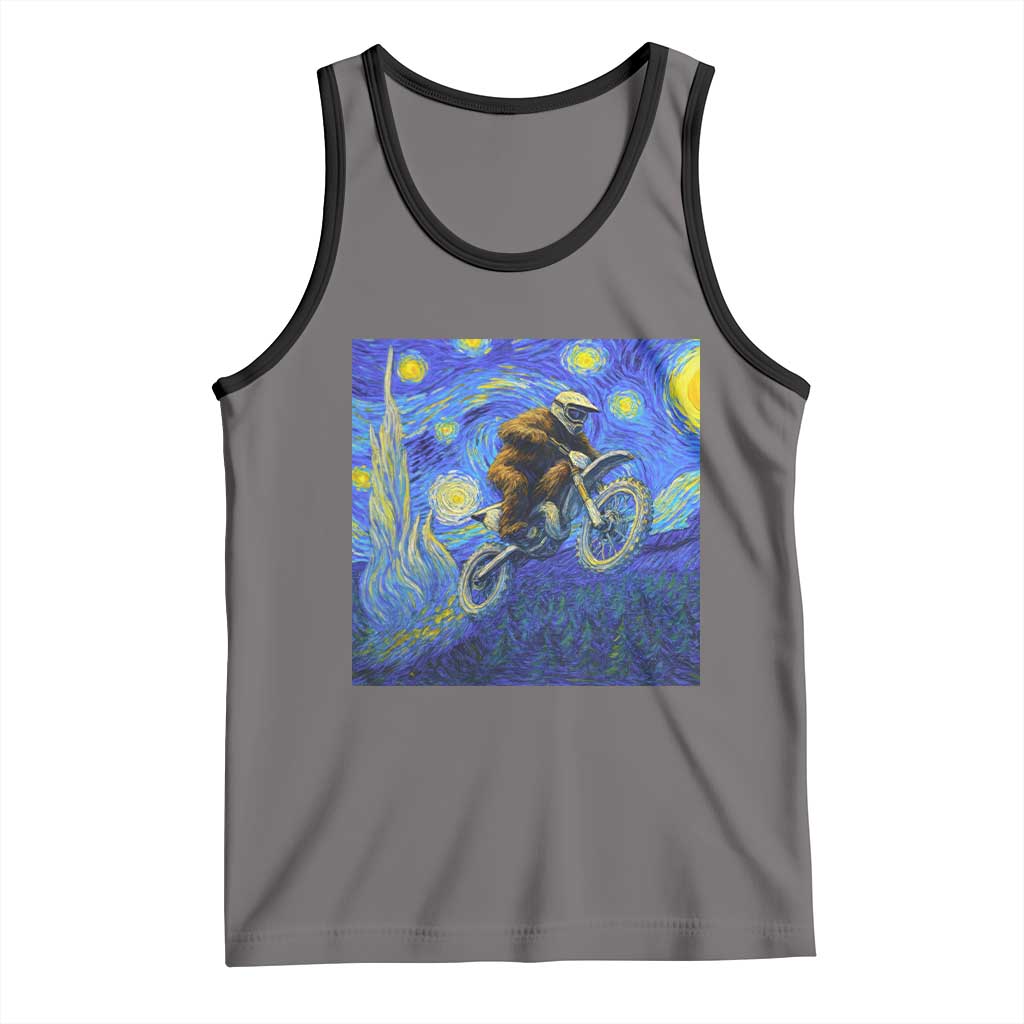 Bigfoot Dirt Bike Sasquatch Tank Top Starry Night Van Gogh Biker - Wonder Print Shop