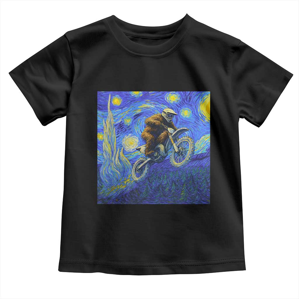 Bigfoot Dirt Bike Sasquatch Toddler T Shirt Starry Night Van Gogh Biker - Wonder Print Shop
