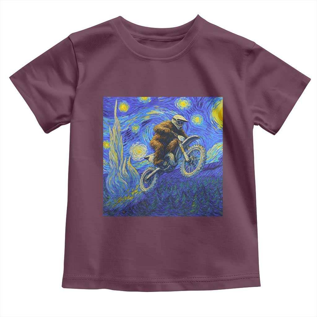 Bigfoot Dirt Bike Sasquatch Toddler T Shirt Starry Night Van Gogh Biker - Wonder Print Shop