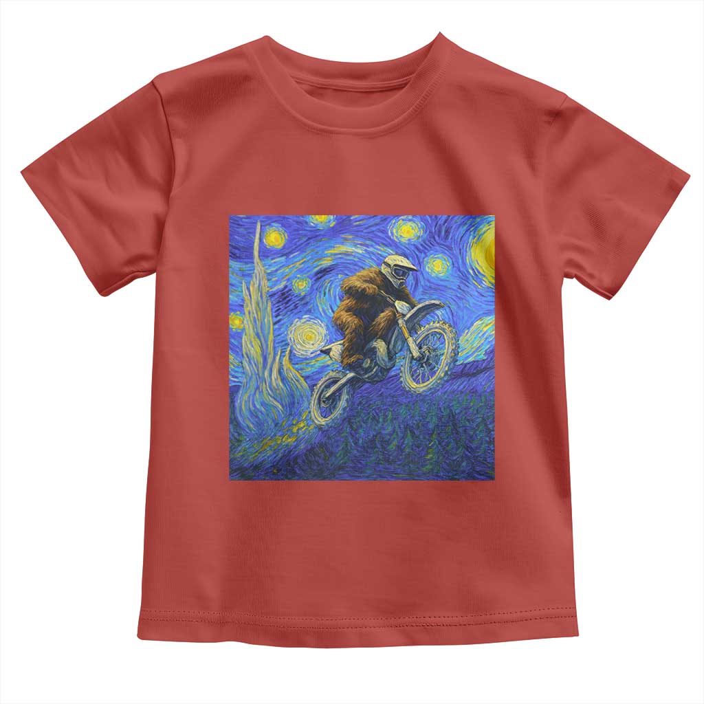 Bigfoot Dirt Bike Sasquatch Toddler T Shirt Starry Night Van Gogh Biker - Wonder Print Shop