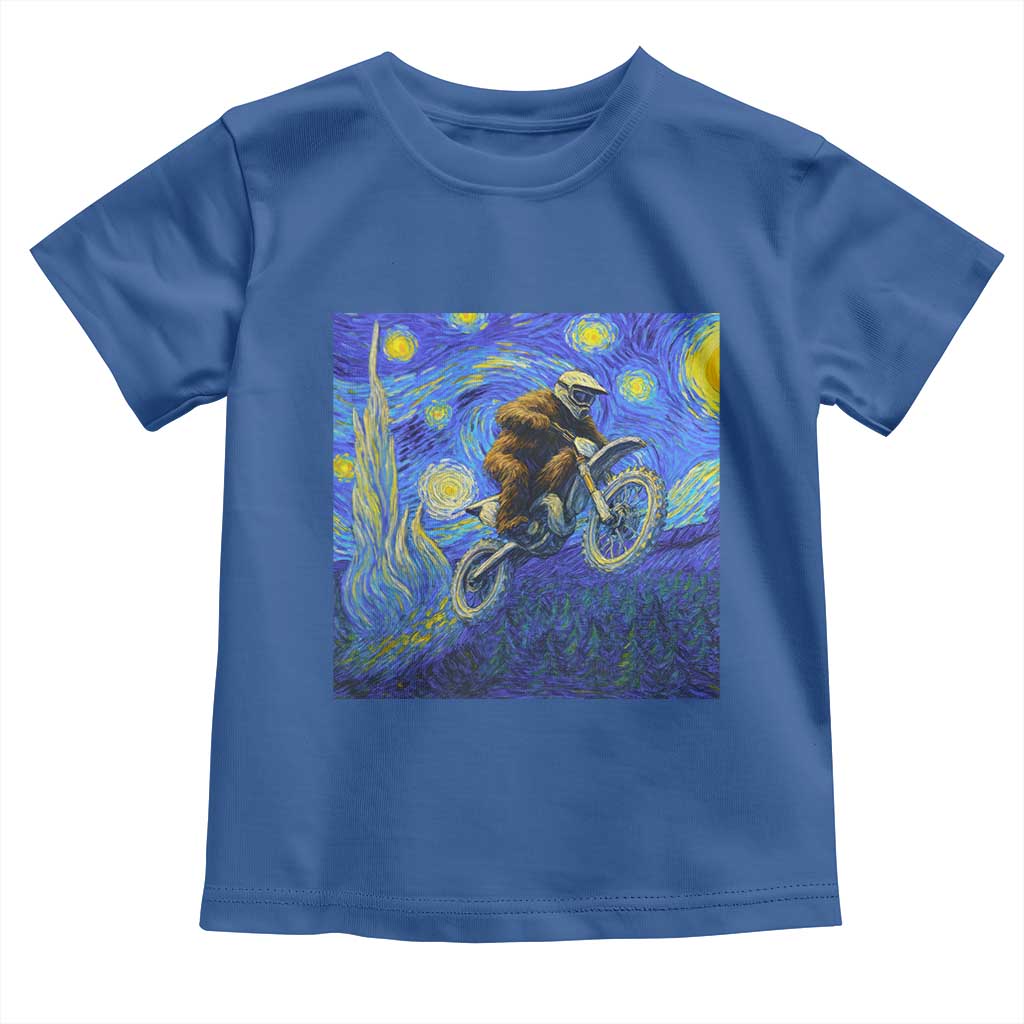 Bigfoot Dirt Bike Sasquatch Toddler T Shirt Starry Night Van Gogh Biker - Wonder Print Shop