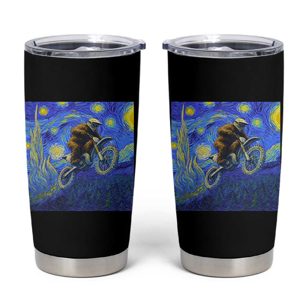 Bigfoot Dirt Bike Sasquatch Tumbler Cup Starry Night Van Gogh Biker