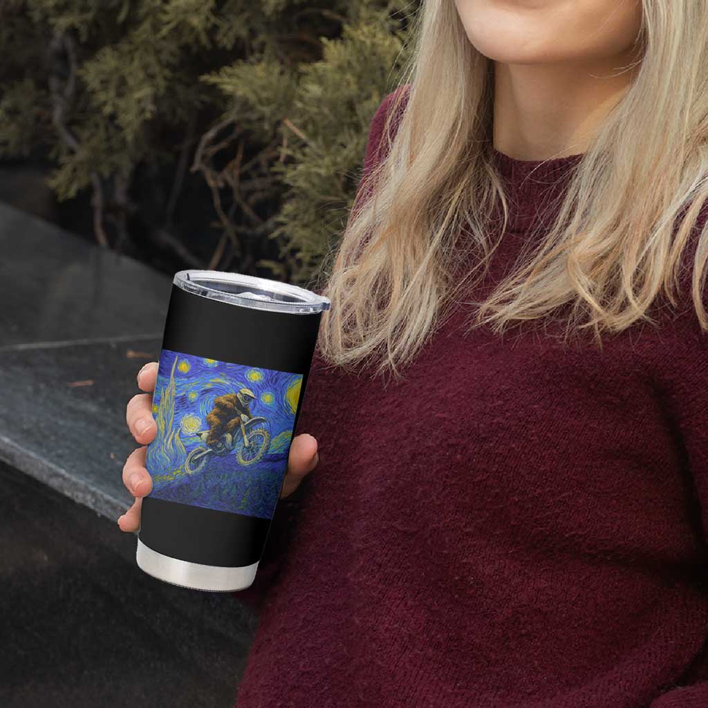 Bigfoot Dirt Bike Sasquatch Tumbler Cup Starry Night Van Gogh Biker