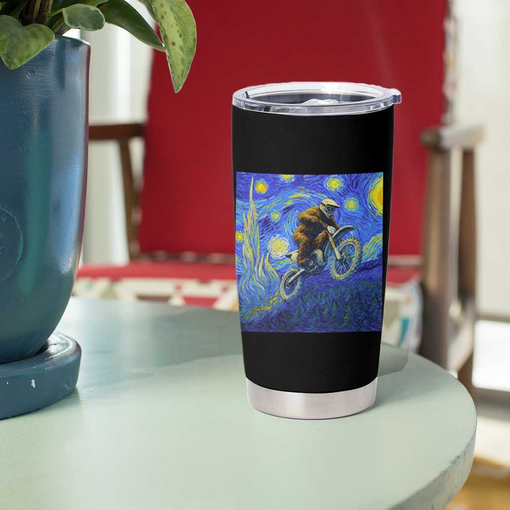Bigfoot Dirt Bike Sasquatch Tumbler Cup Starry Night Van Gogh Biker