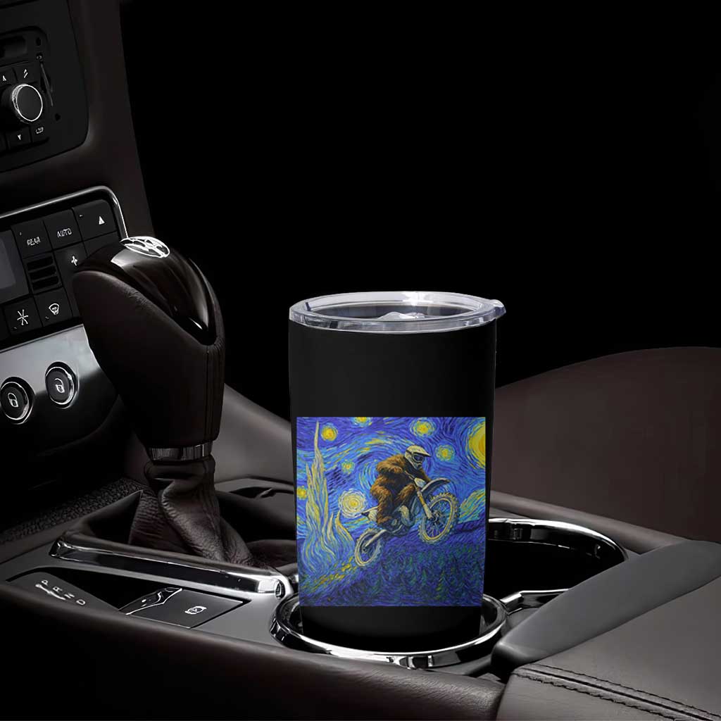 Bigfoot Dirt Bike Sasquatch Tumbler Cup Starry Night Van Gogh Biker