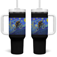 Bigfoot Dirt Bike Sasquatch Tumbler With Handle Starry Night Van Gogh Biker