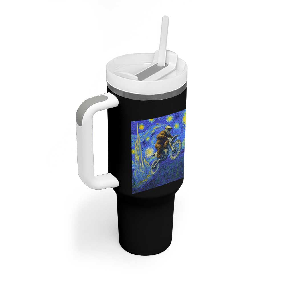 Bigfoot Dirt Bike Sasquatch Tumbler With Handle Starry Night Van Gogh Biker