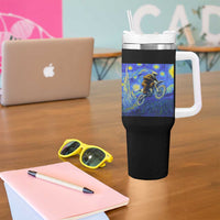 Bigfoot Dirt Bike Sasquatch Tumbler With Handle Starry Night Van Gogh Biker