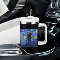 Bigfoot Dirt Bike Sasquatch Tumbler With Handle Starry Night Van Gogh Biker