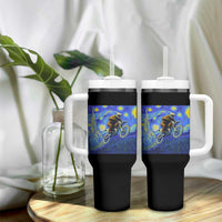 Bigfoot Dirt Bike Sasquatch Tumbler With Handle Starry Night Van Gogh Biker