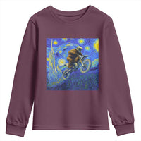 Bigfoot Dirt Bike Sasquatch Youth Sweatshirt Starry Night Van Gogh Biker - Wonder Print Shop