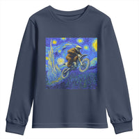 Bigfoot Dirt Bike Sasquatch Youth Sweatshirt Starry Night Van Gogh Biker - Wonder Print Shop