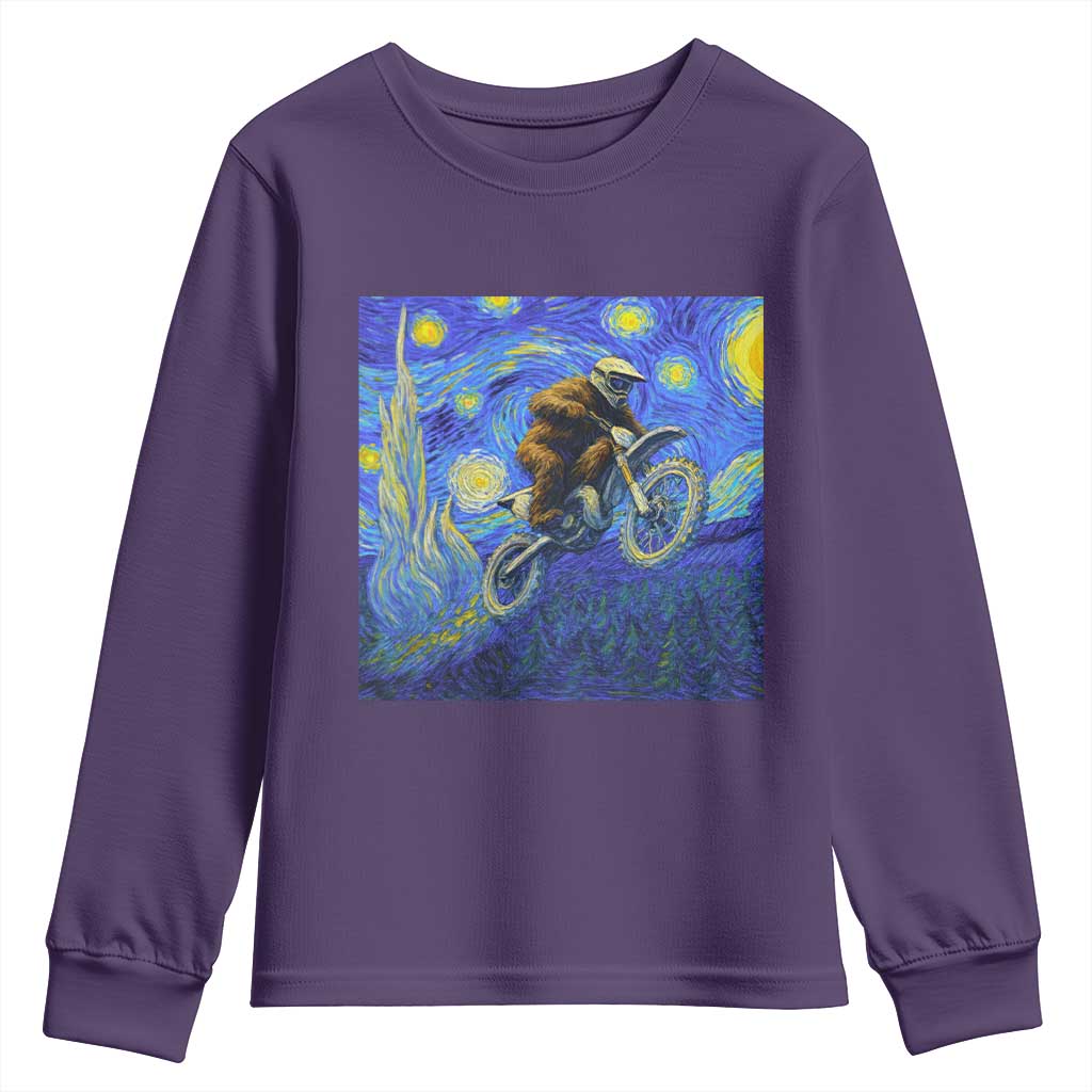 Bigfoot Dirt Bike Sasquatch Youth Sweatshirt Starry Night Van Gogh Biker - Wonder Print Shop