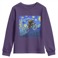 Bigfoot Dirt Bike Sasquatch Youth Sweatshirt Starry Night Van Gogh Biker - Wonder Print Shop