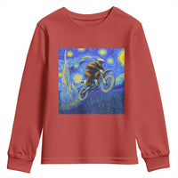 Bigfoot Dirt Bike Sasquatch Youth Sweatshirt Starry Night Van Gogh Biker - Wonder Print Shop