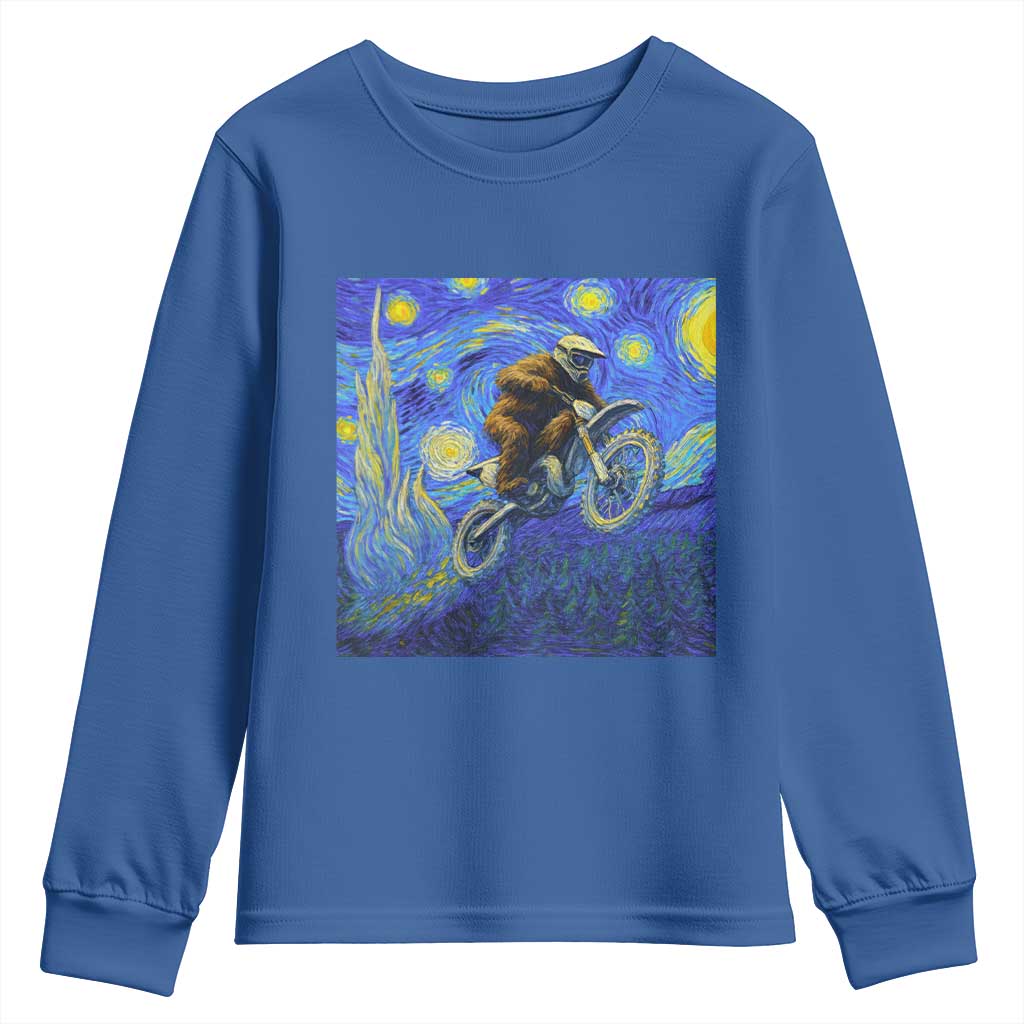 Bigfoot Dirt Bike Sasquatch Youth Sweatshirt Starry Night Van Gogh Biker - Wonder Print Shop