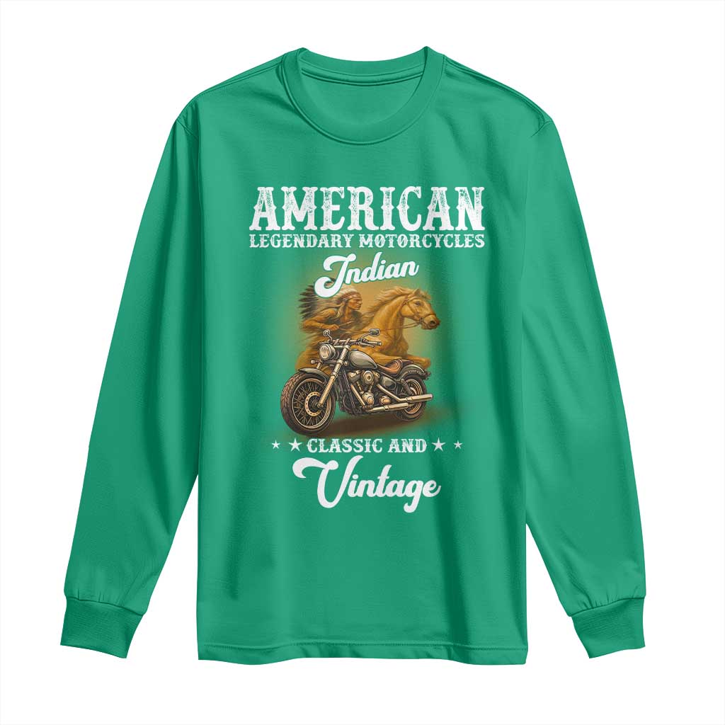 Native American Motorcycle Indian Bikers Club Classic And Vintage Long Sleeve Shirt - Wonder Print Shop