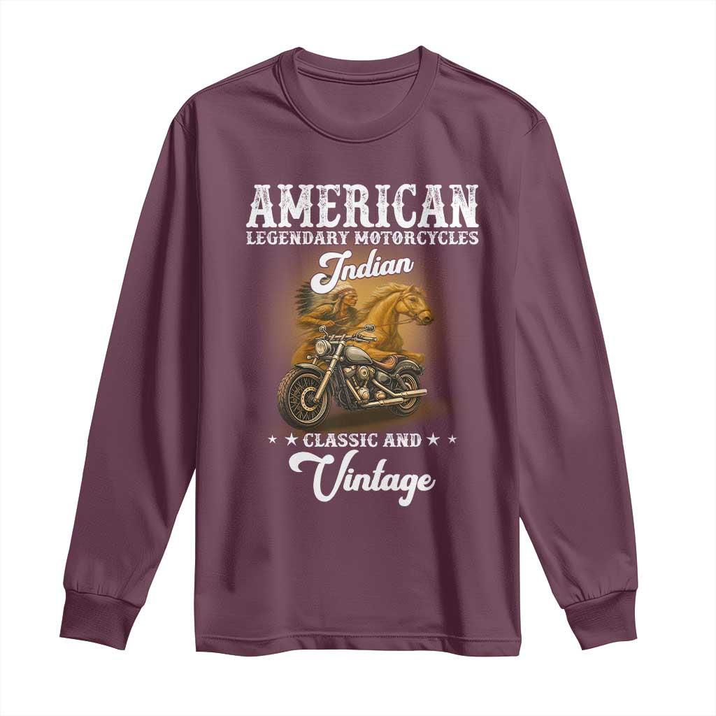 Native American Motorcycle Indian Bikers Club Classic And Vintage Long Sleeve Shirt - Wonder Print Shop